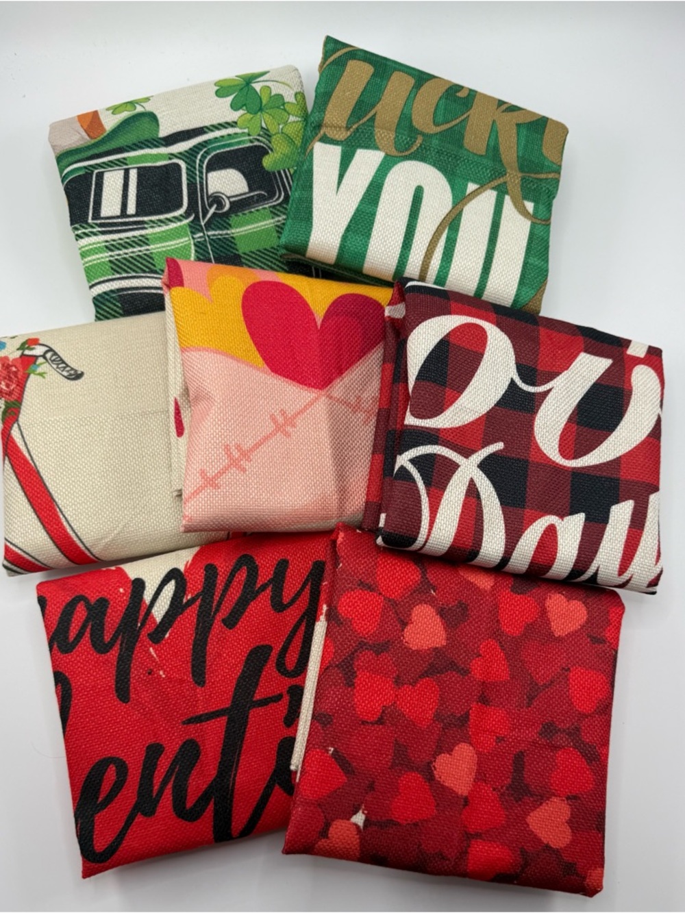Assorted Holiday-Themed Fabric Pouches - Red, Green, Pink, Cream